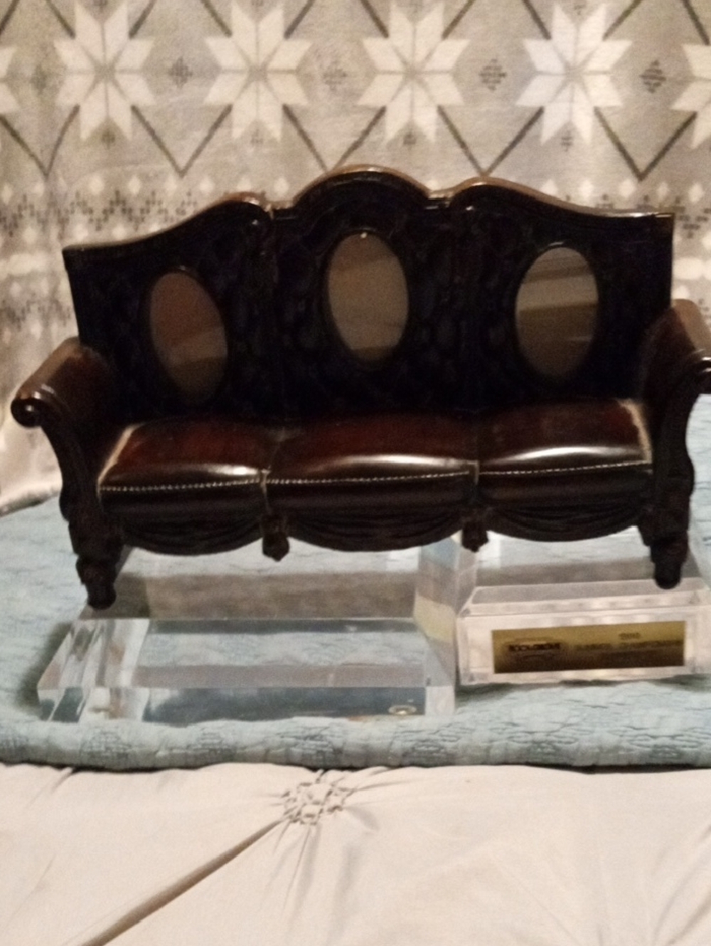 Source Unknown Dark Brown Leather-Style Miniature Sofa Accent